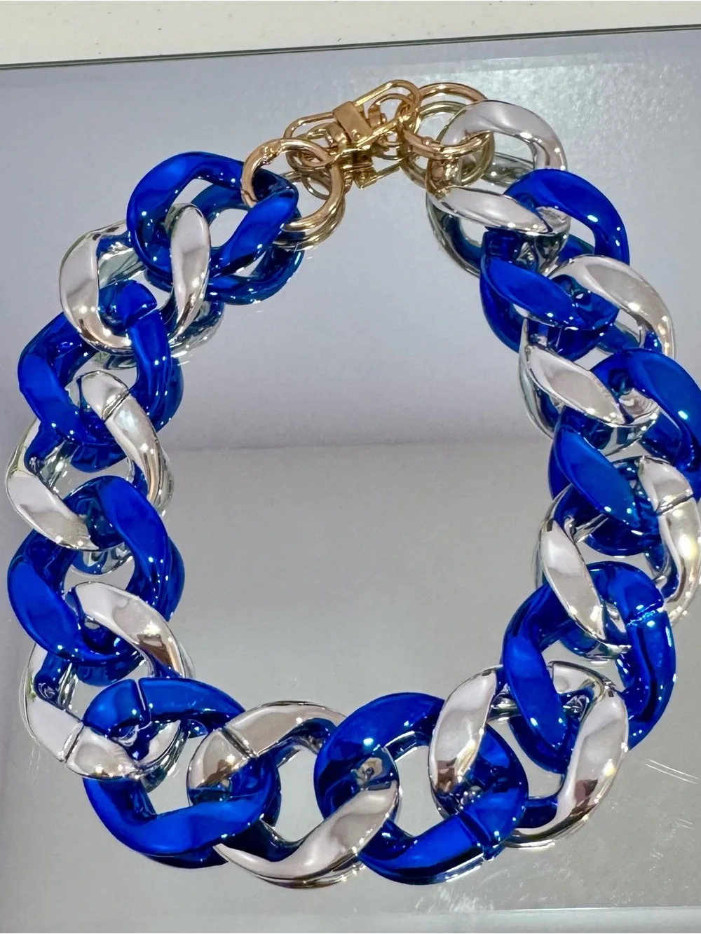 New Metallic Bold Blue & Silver Chunky Bag Chain
